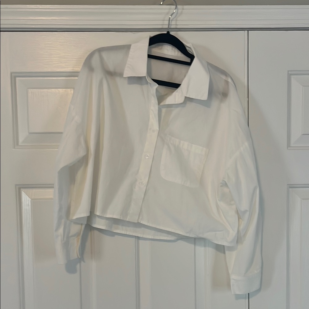 White Cropped Button-Up Shirt
